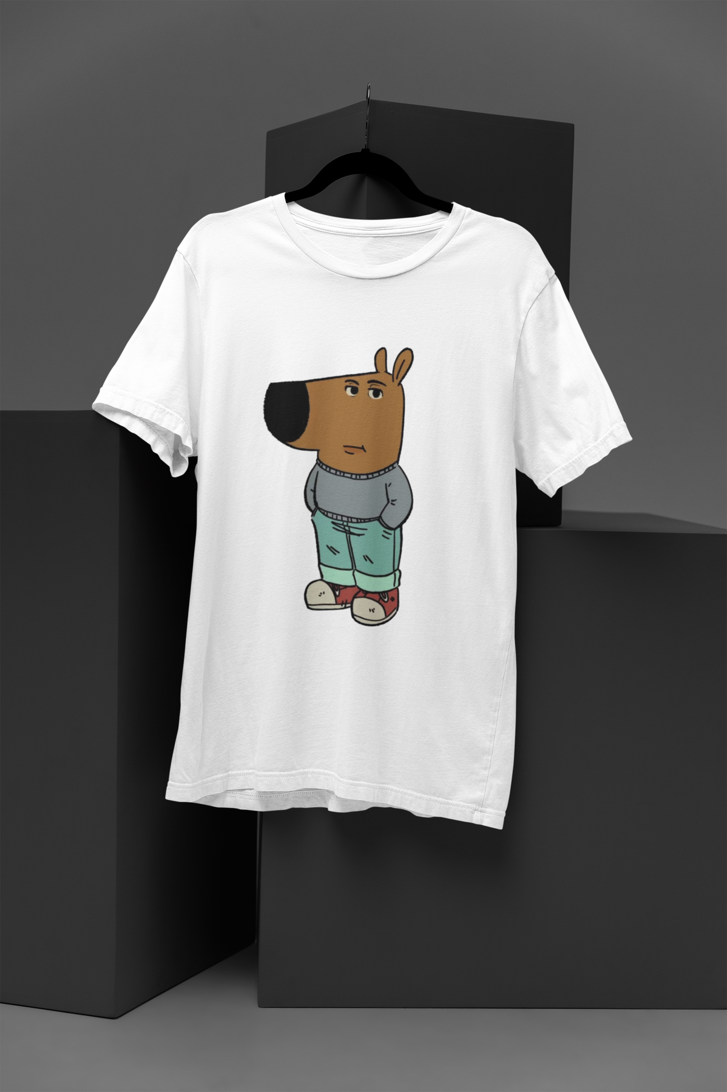 Chill Guy T Shirt on beige tee featuring laid‑back"Chill Guy" meme character print FOMO Fashions.
