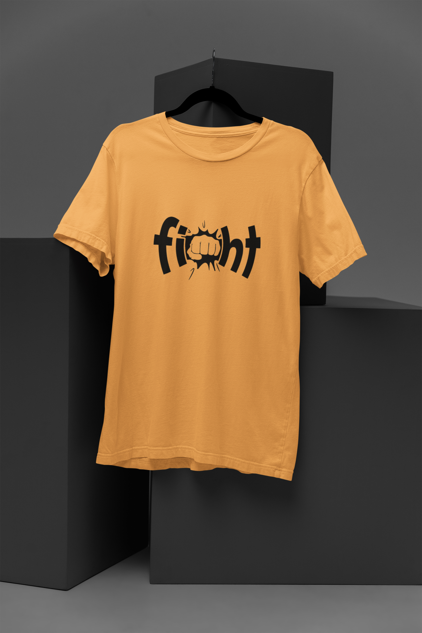 Unisex Fight Text Graphic Printed Round Neck Cotton T Shirt