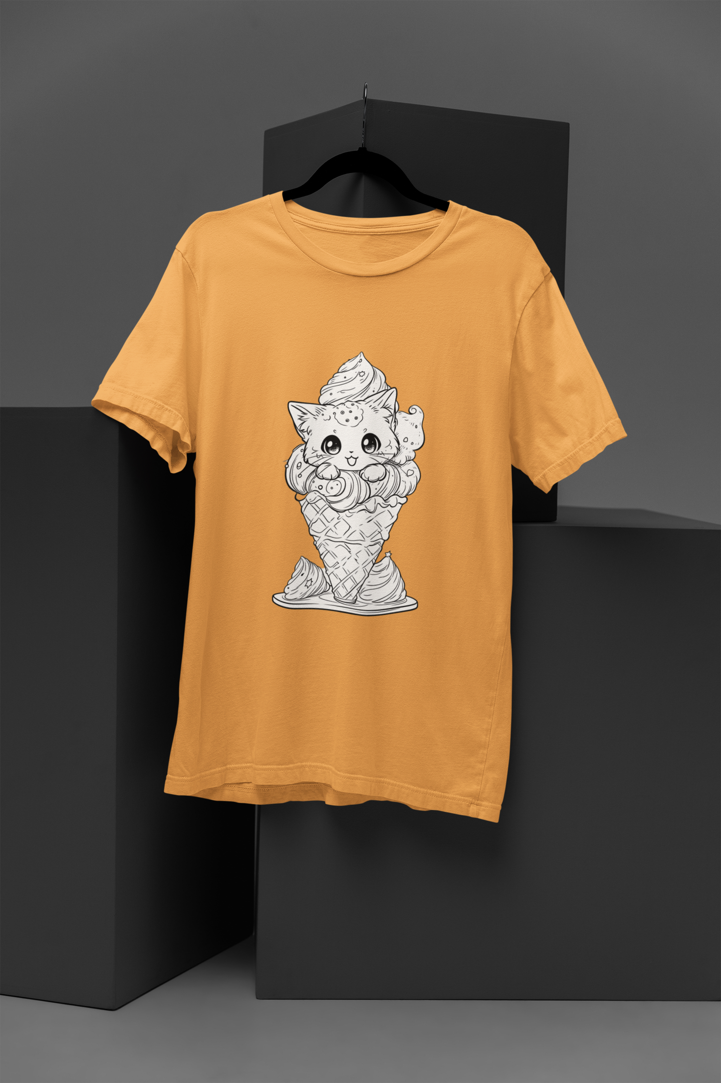 Ice Cream Cat Women's Graphic Tee Fun Cotton Round Neck
