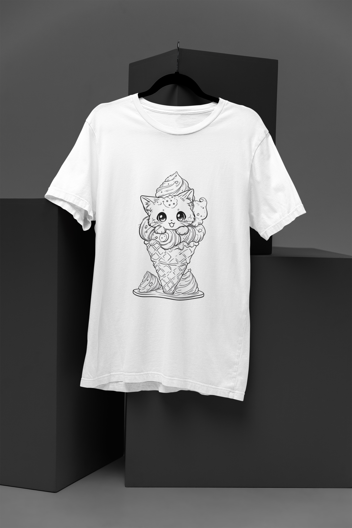 Ice Cream Cat Women's Graphic Tee Fun Cotton Round Neck