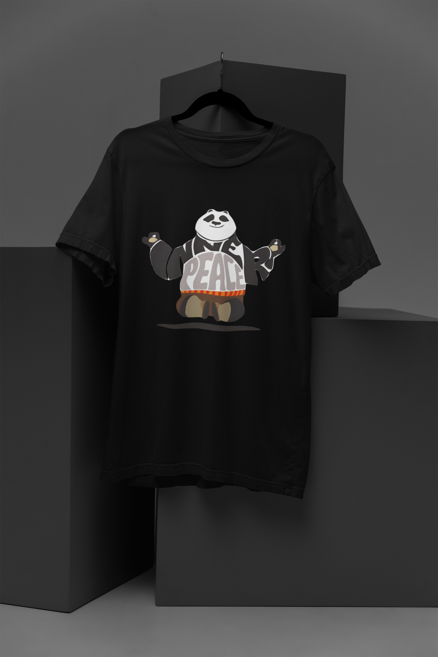 FOMO Fashions Kung Fu Panda T Shirt black tee with cartoon panda martial arts illustration