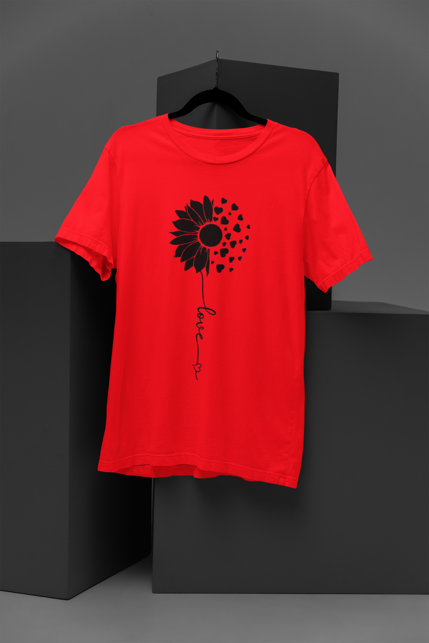 Unisex Love Flower Graphic Printed Round Neck Cotton T Shirt