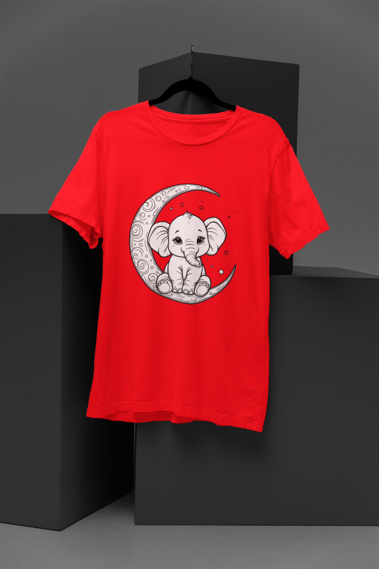 Unisex Elephant Moon Printed Graphic Printed Round Neck Cotton T Shirt
