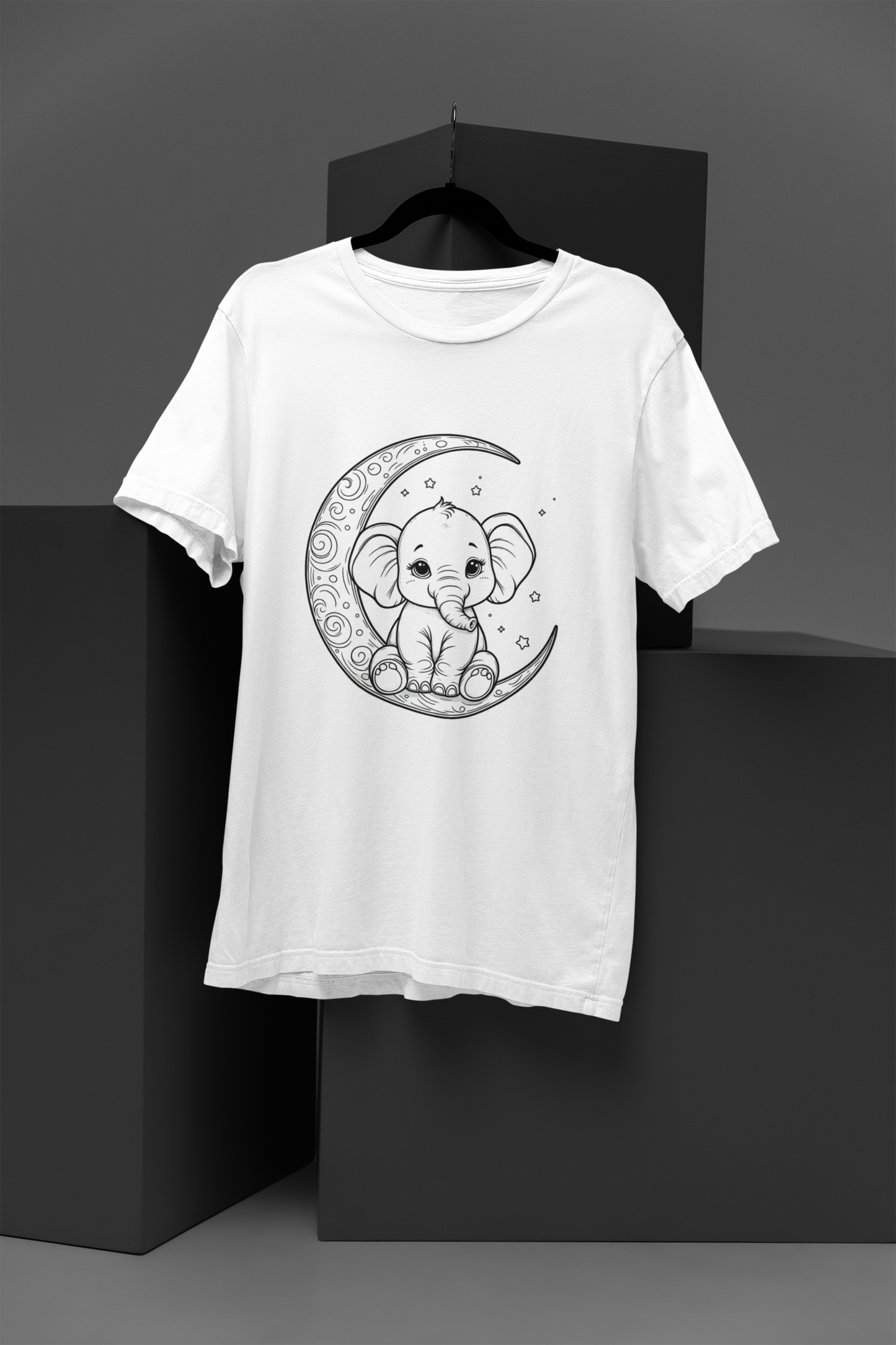 Unisex Elephant Moon Printed Graphic Printed Round Neck Cotton T Shirt