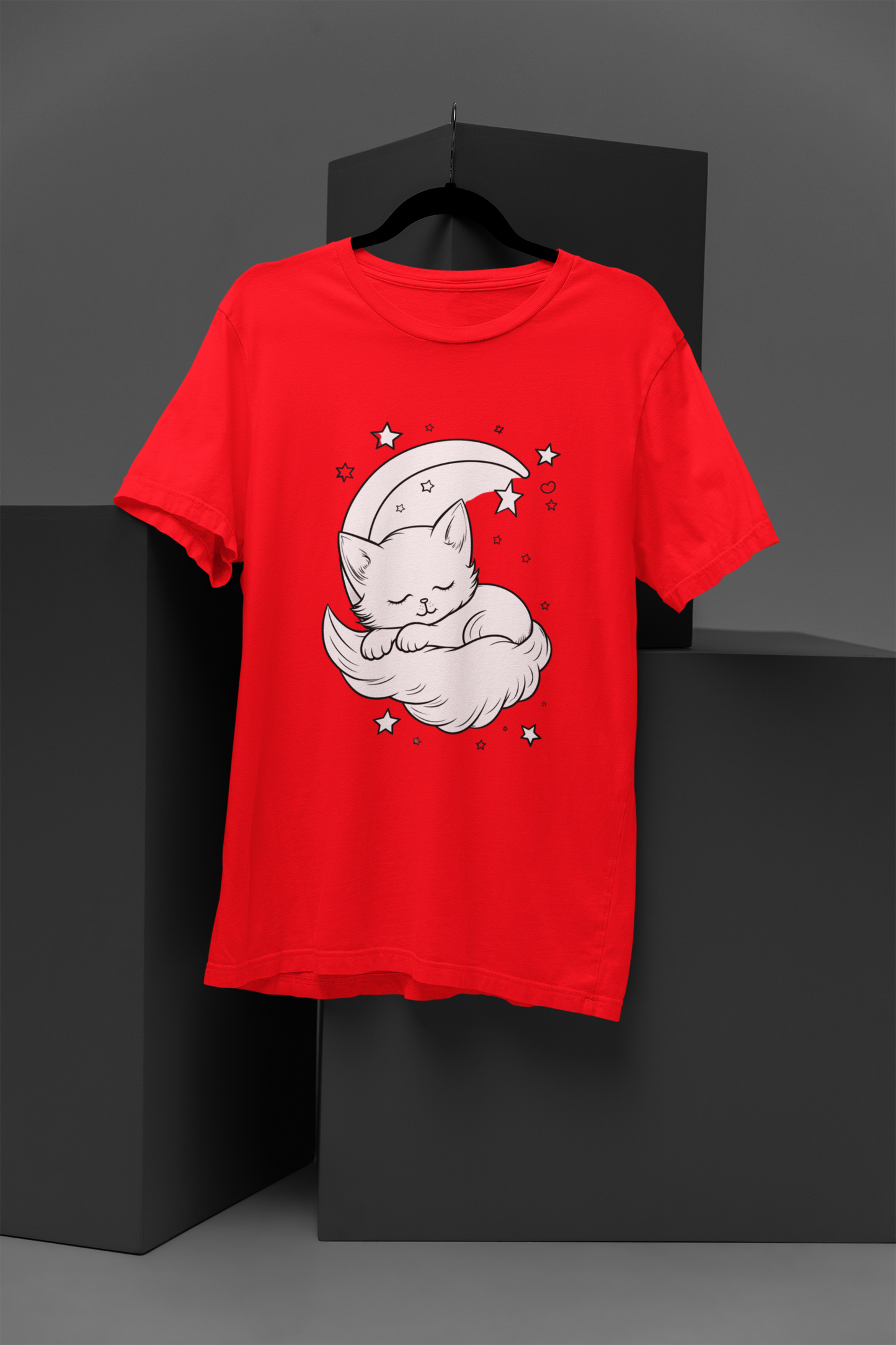 Moon Kitty Women's Graphic Tee Cotton Round Neck