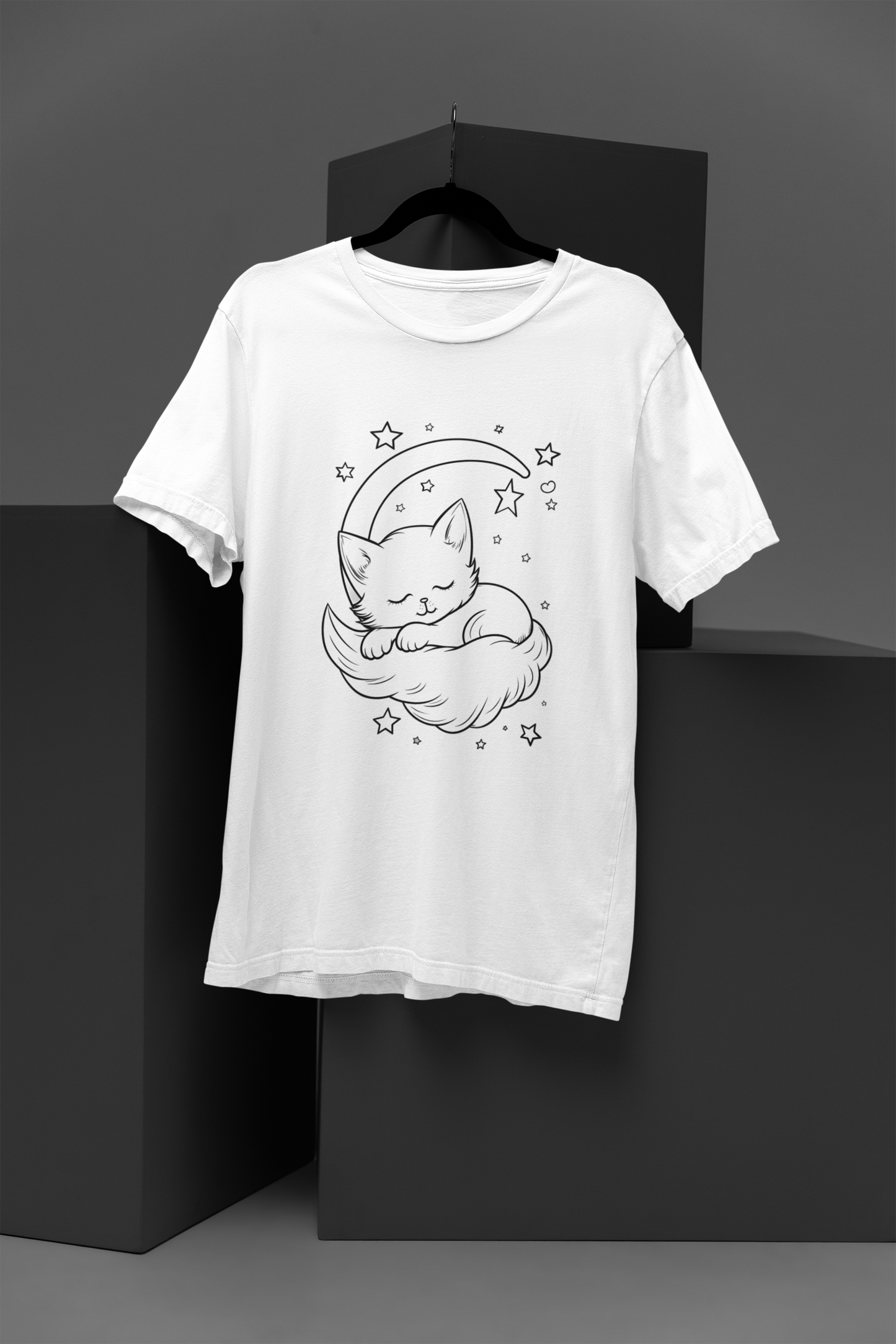 Moon Kitty Women's Graphic Tee Cotton Round Neck