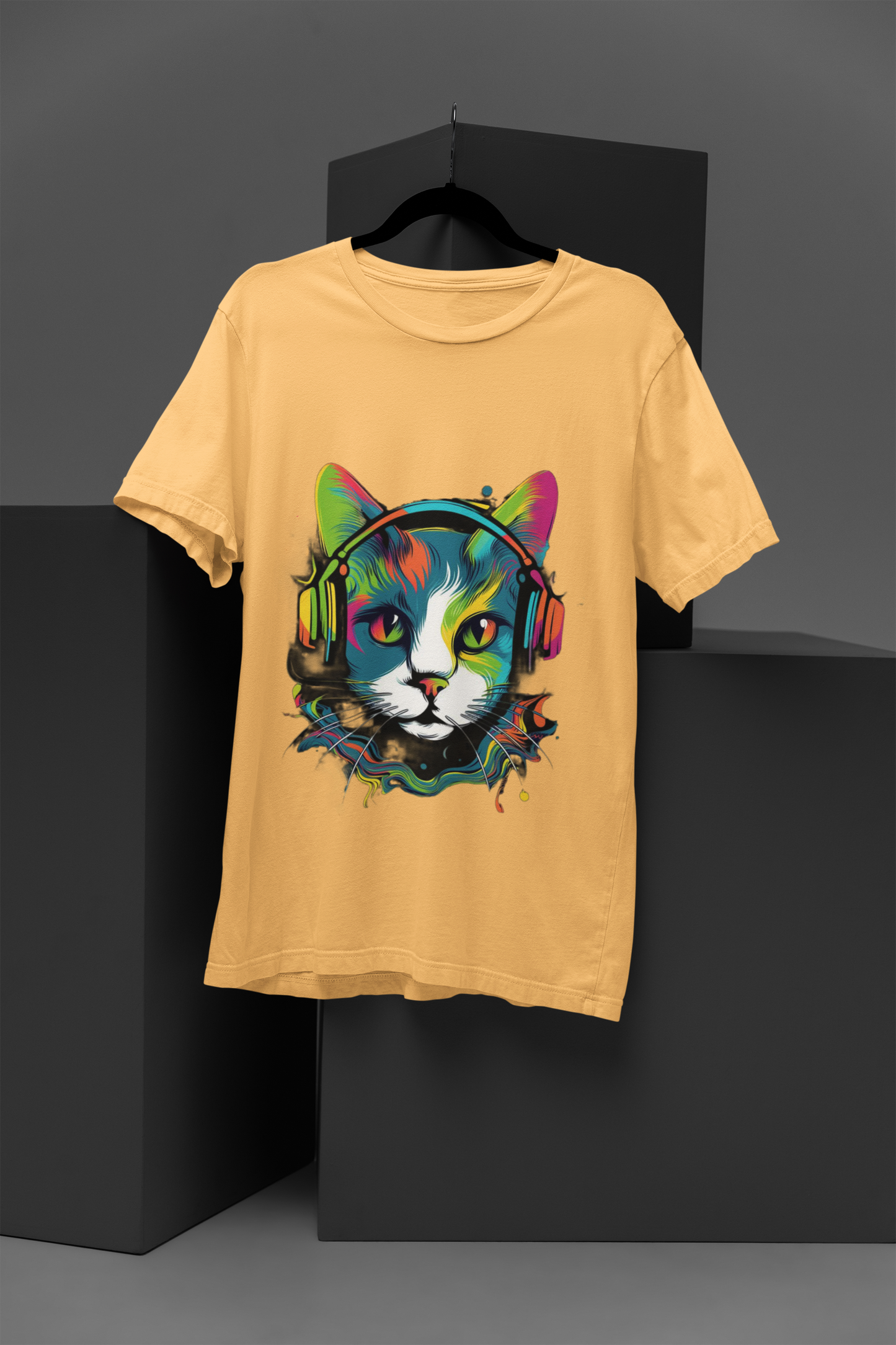 Unisex Musical Cat Graphic Printed Round Neck Cotton T Shirt