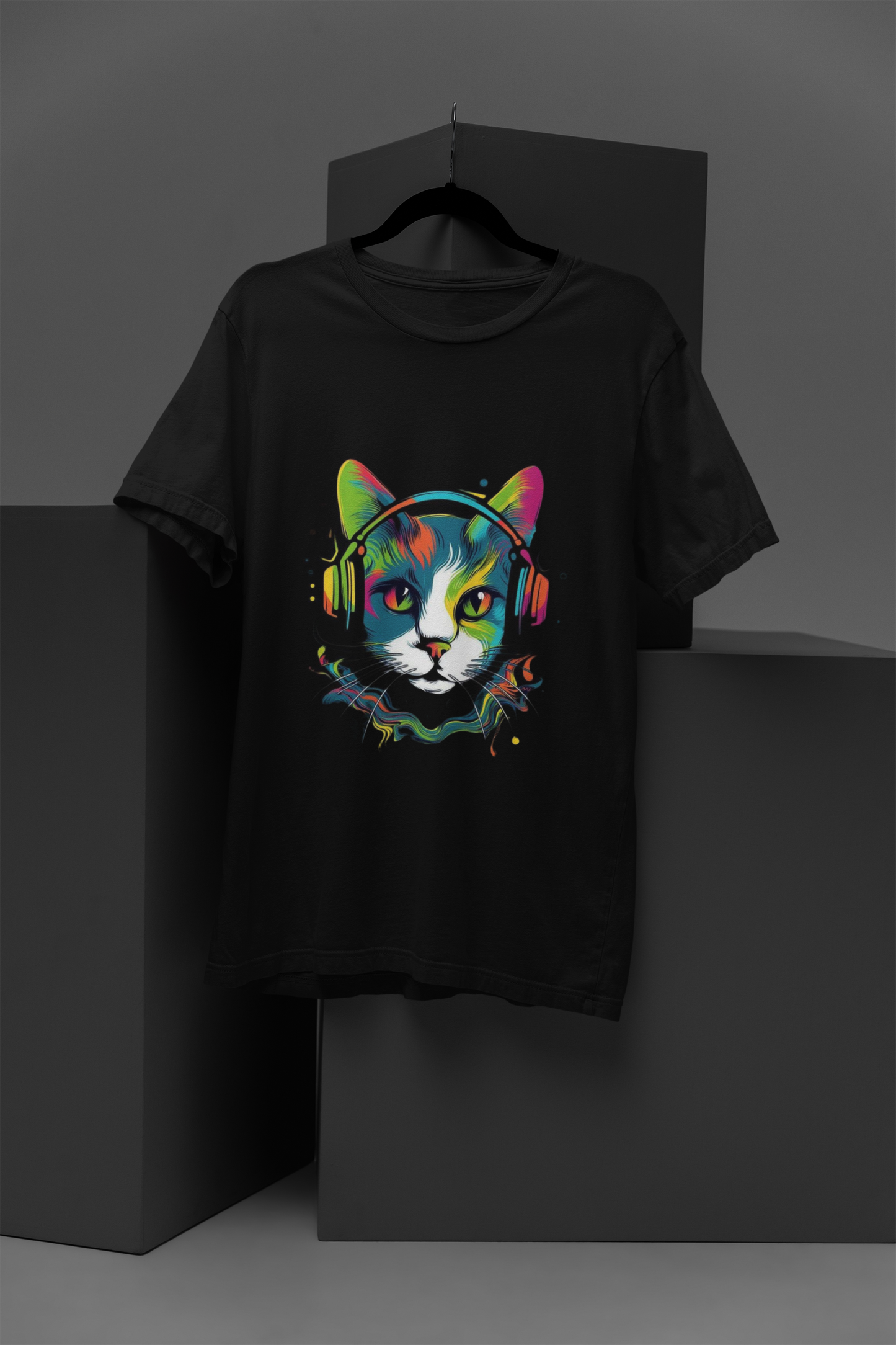 Unisex Musical Cat Graphic Printed Round Neck Cotton T Shirt