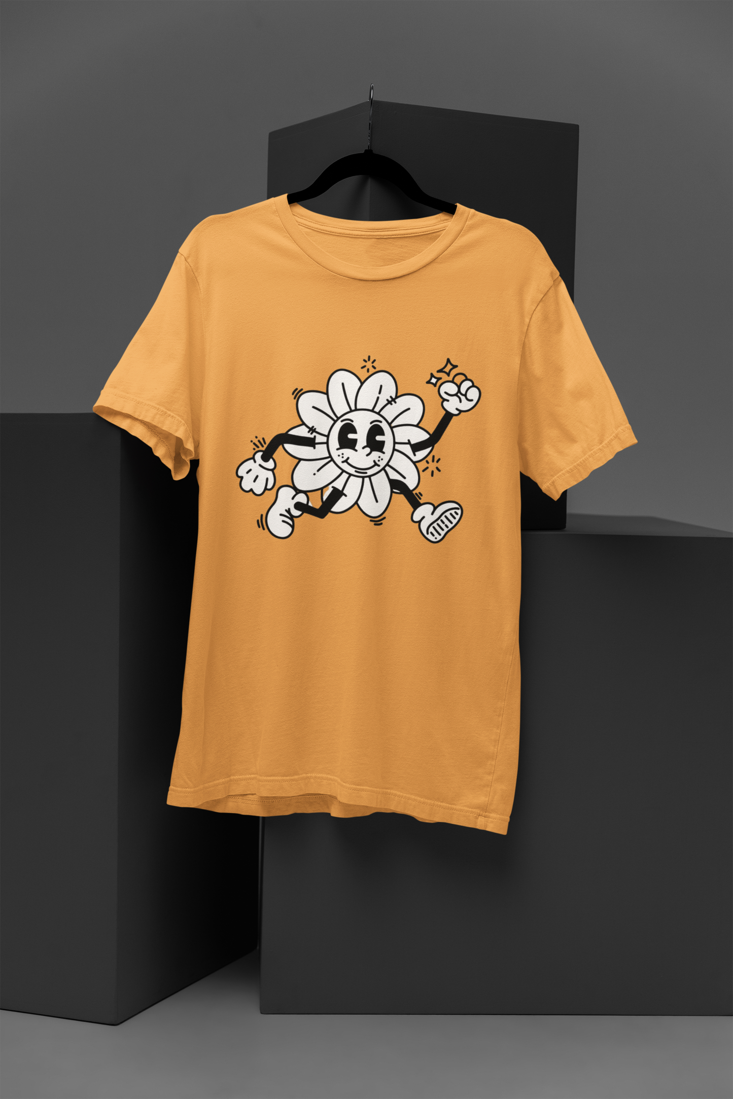 FOMO Fashions Flower T Shirt front view with vibrant blossom artwork on beige cotton tee