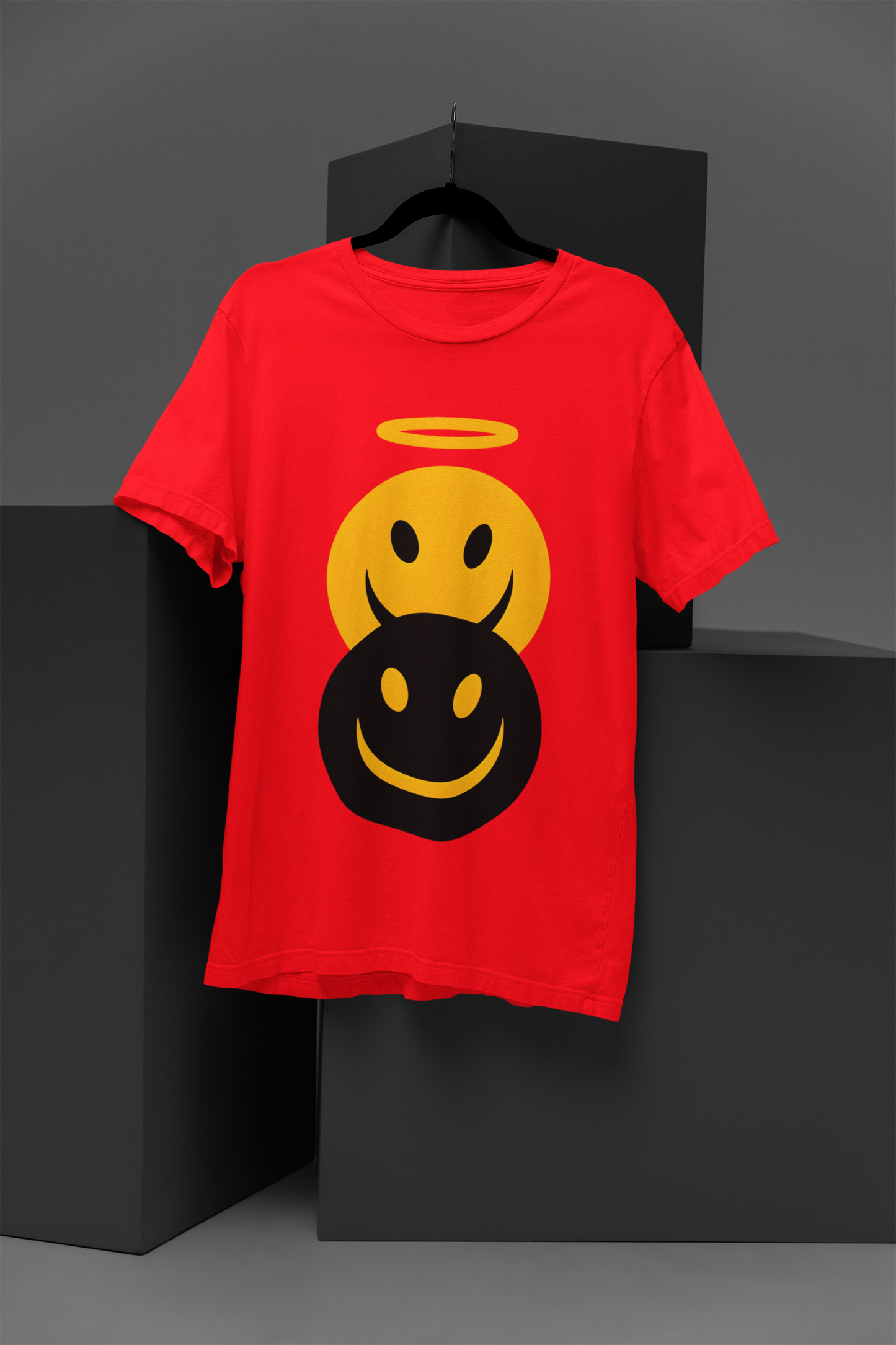 Unisex Two Smiley Graphic Printed Round Neck Cotton T Shirt
