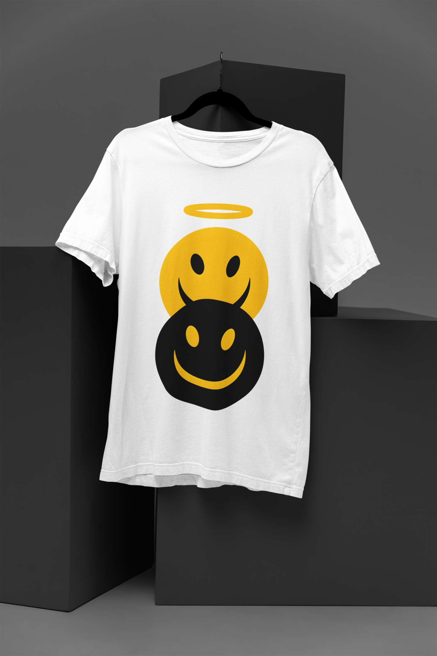 Unisex Two Smiley Graphic Printed Round Neck Cotton T Shirt