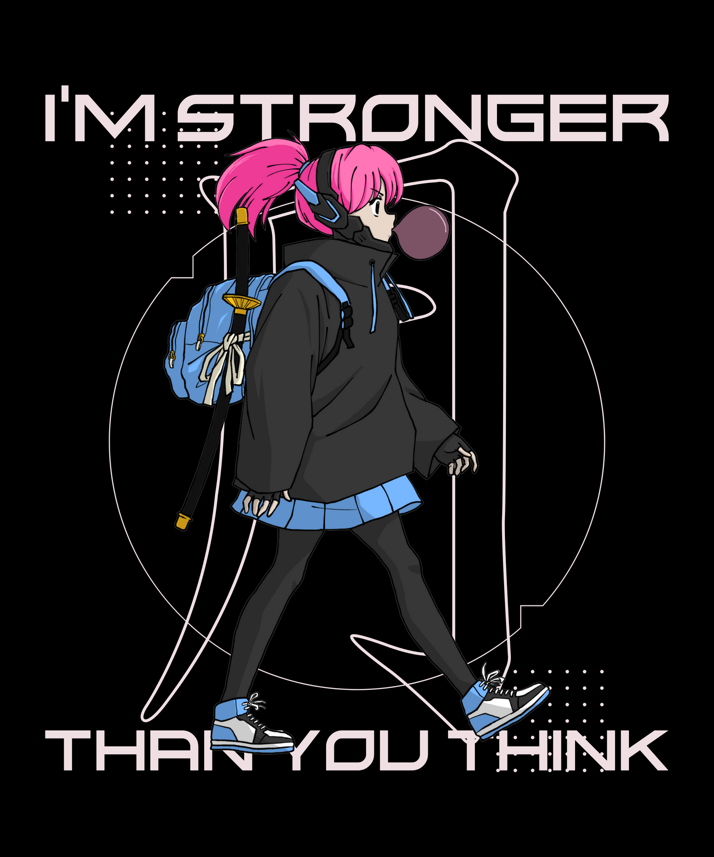 FOMO Fashions Anime Girl T Shirt featuring dynamic female ninja illustration on black premium tee