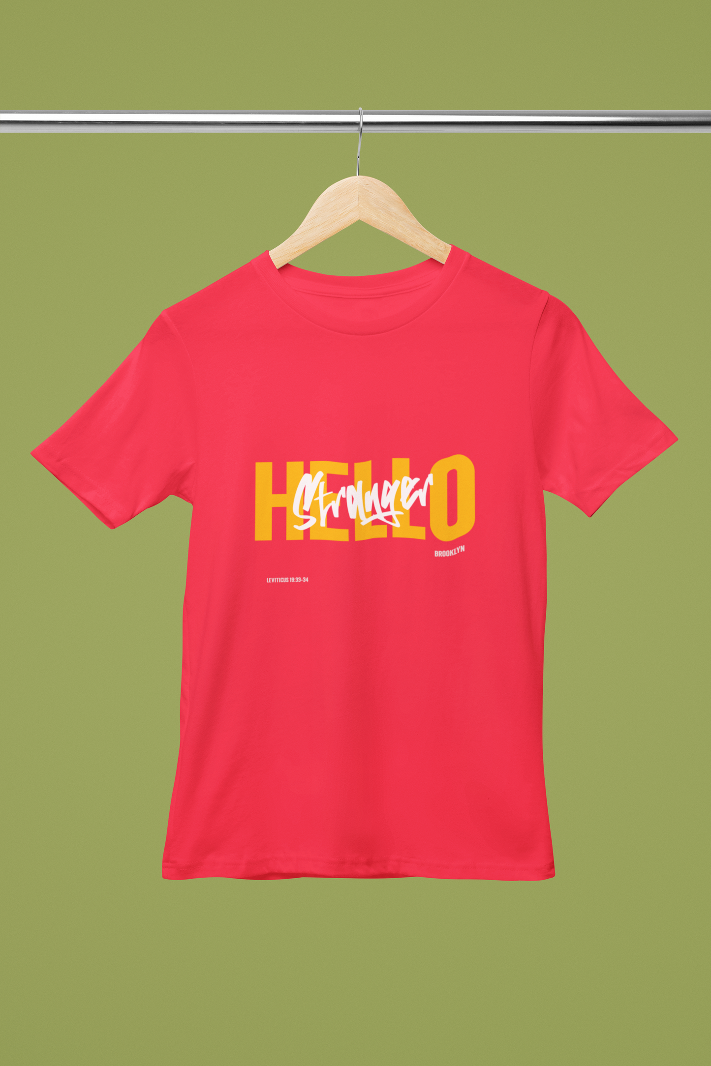 FOMO Fashions Hello Stranger T Shirt: white tee with graffiti-style dripping"Hello Stranger" typography design.