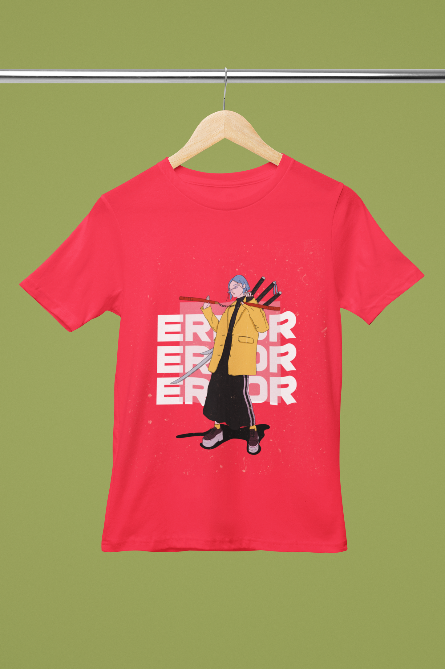 FOMO Fashions Error 404 T Shirt with ‘Page Not Found’ text graphic on red cotton tee