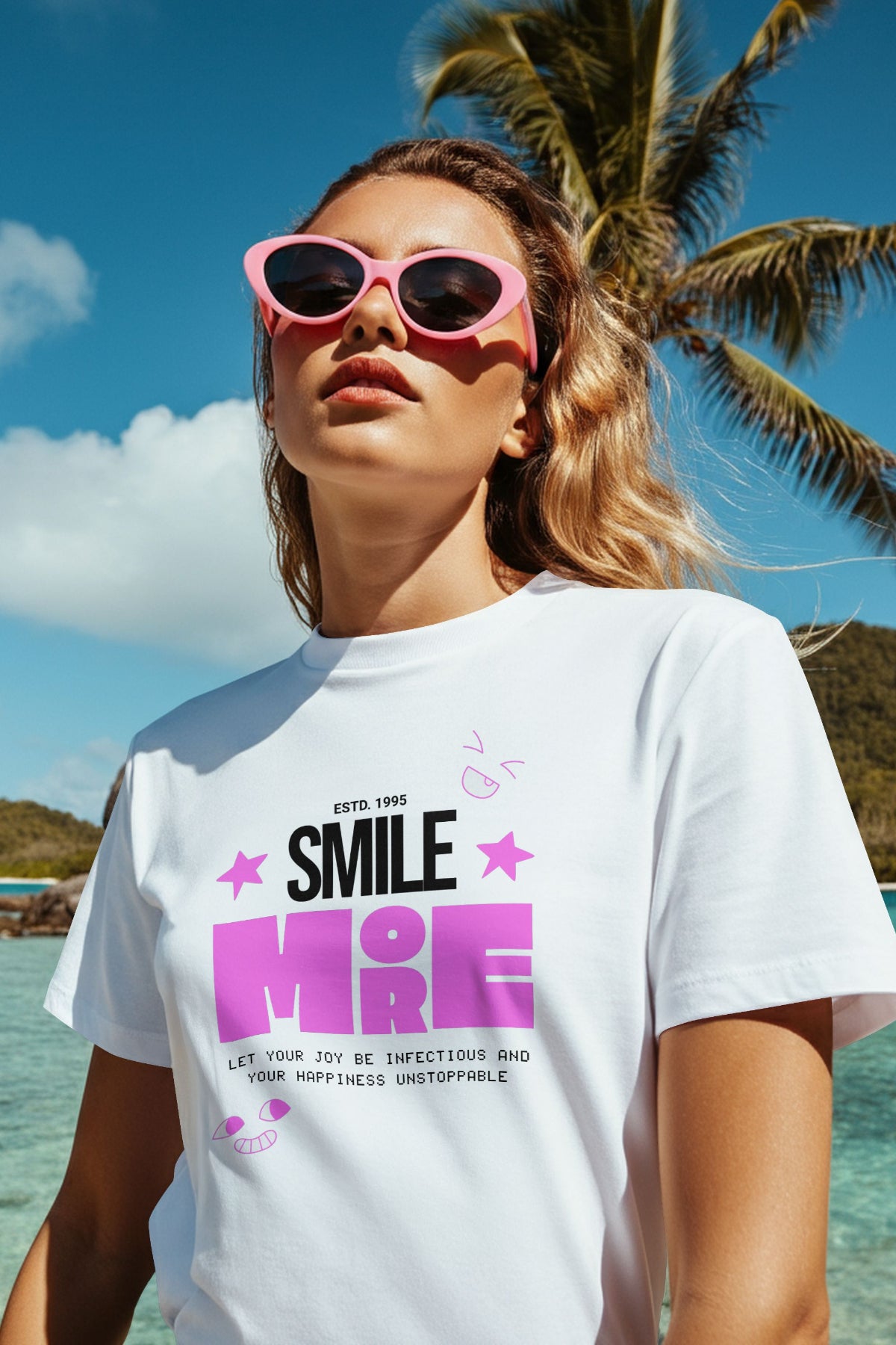 Smile More Graphic Tee Round Neck Cotton