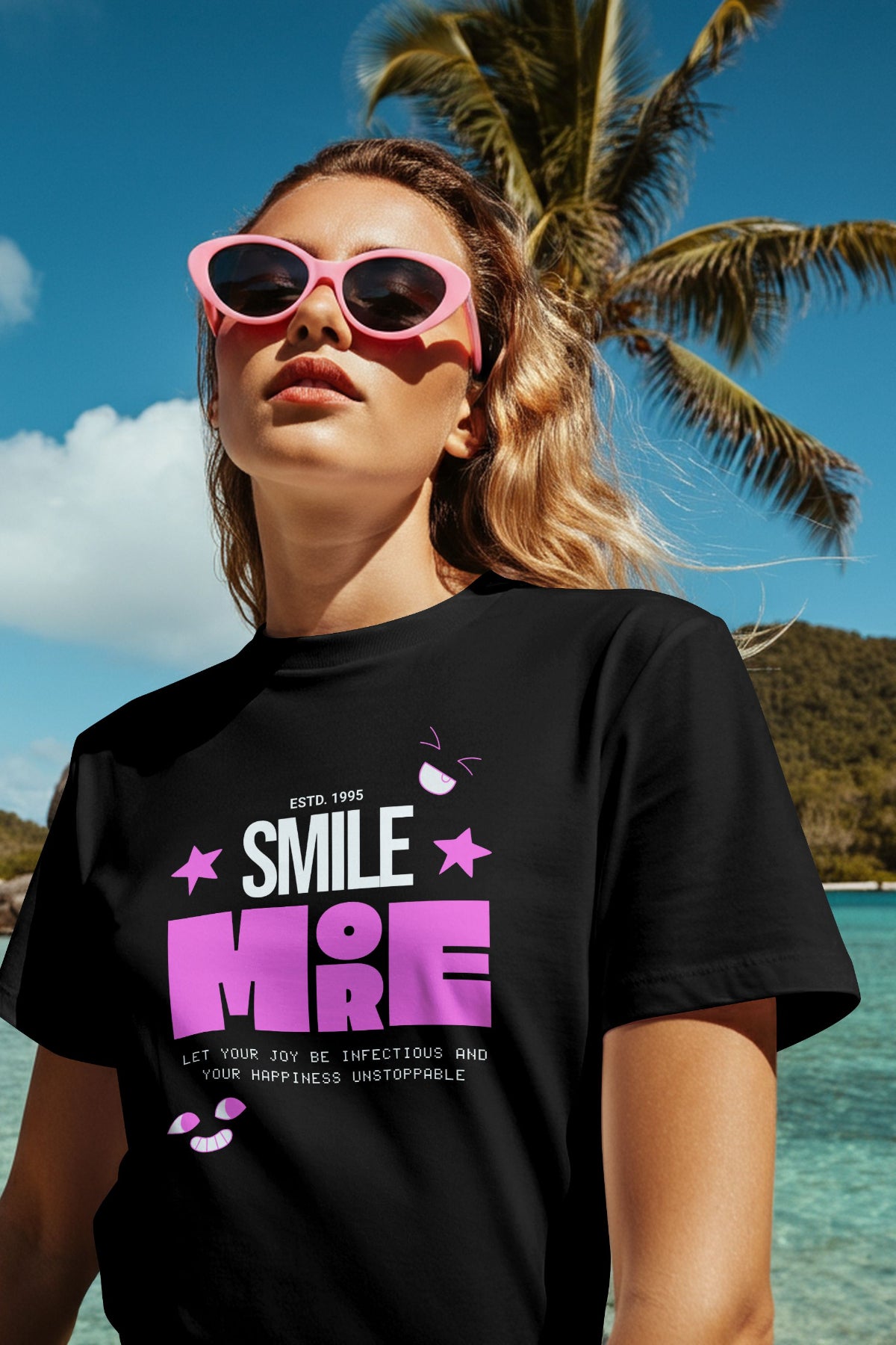 Smile More Graphic Tee Round Neck Cotton