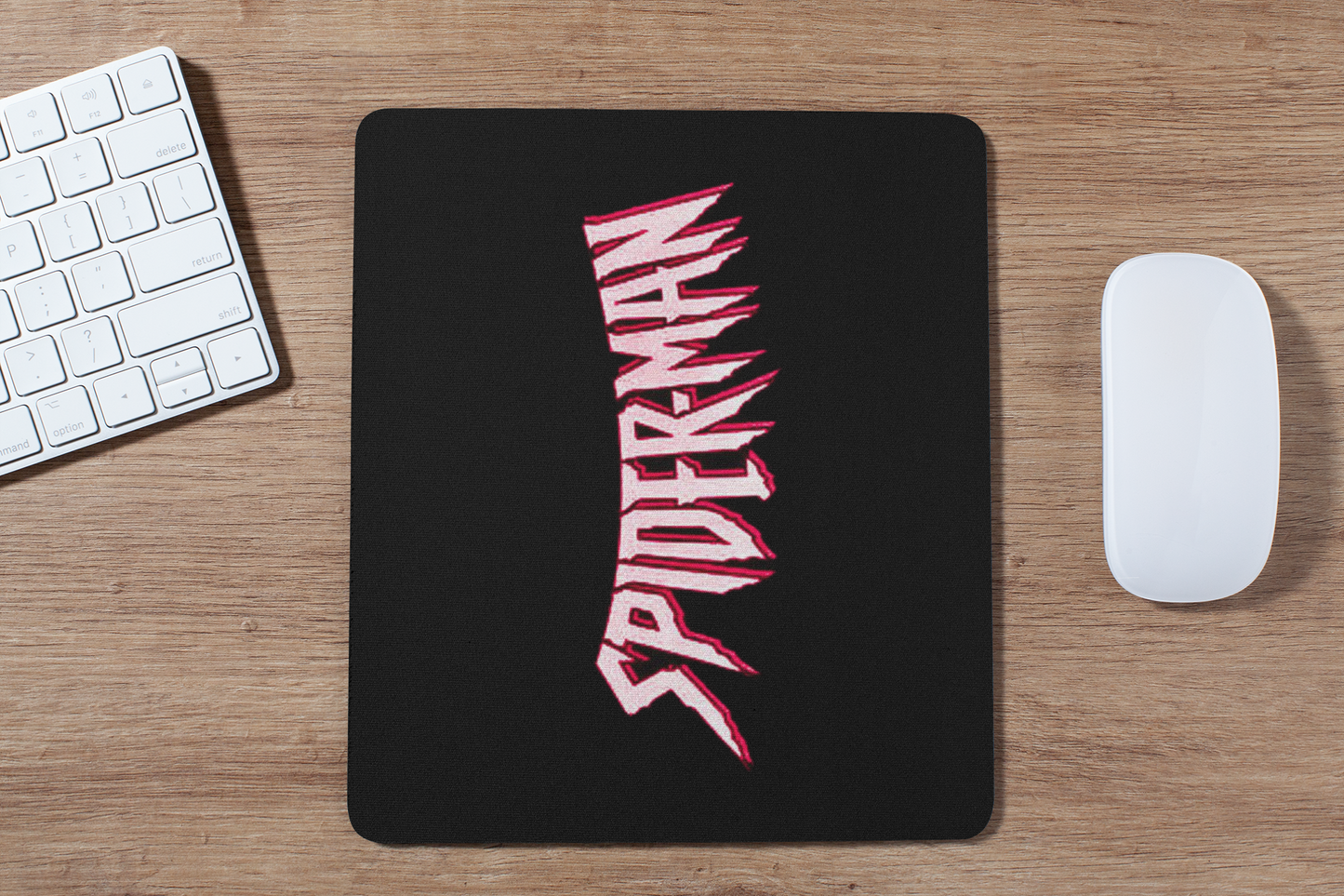 Spideman text mouse pad