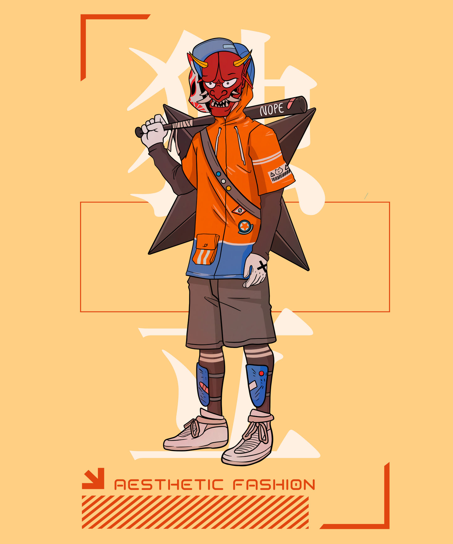 Anime warrior streetwear T Shirt design mockup on Bella Canvas tee FOMO Fashions