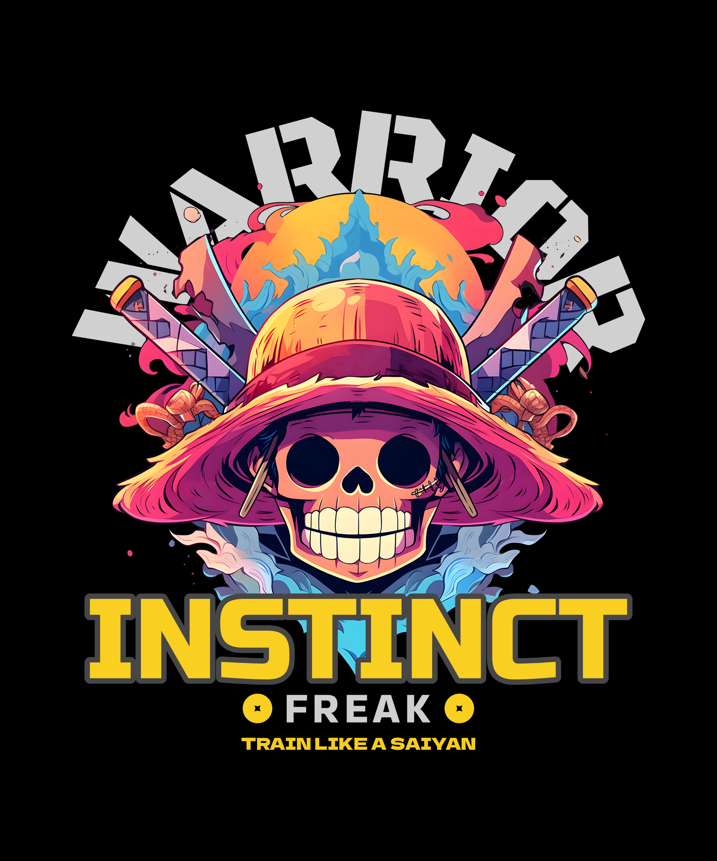 FOMO Fashions Warrior Instinct T Shirt powerful fitness character artwork in anime style