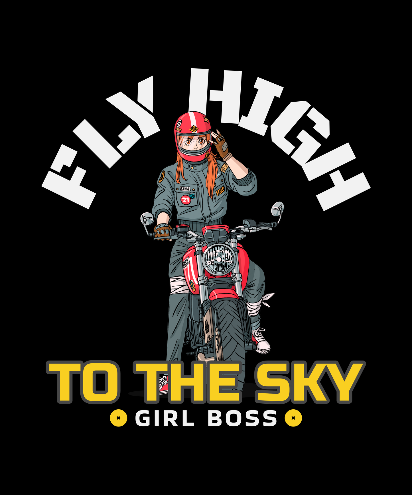 FOMO Fashions Fly High T Shirt: gym‑rat anime character lifting weights printed on a vibrant red cotton tee.