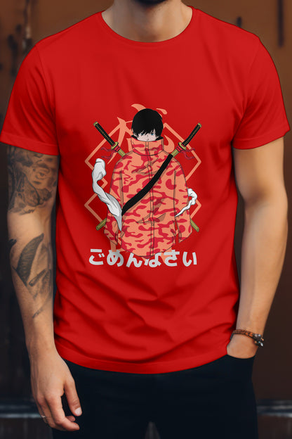 Unisex Modern Samurai Graphic Printed Round Neck Cotton T Shirt