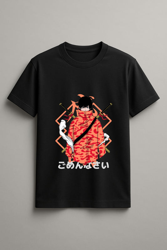Unisex Modern Samurai Graphic Printed Round Neck Cotton T Shirt
