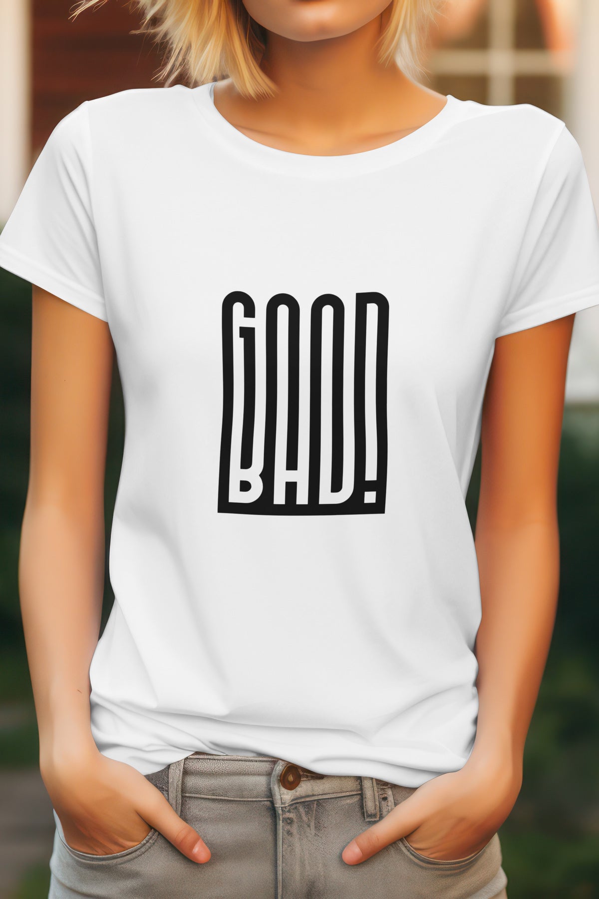 Unisex Good Bad Graphic Printed Round Neck Cotton T Shirt