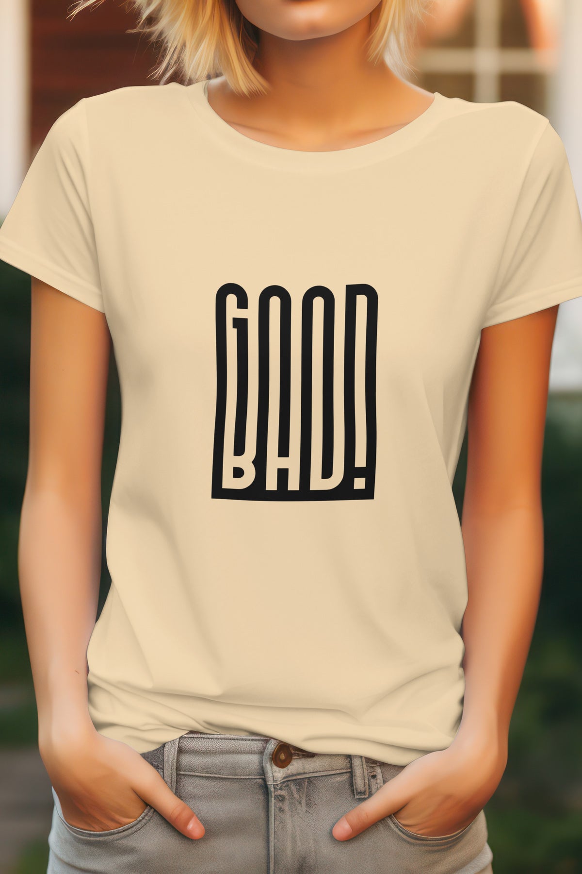 Unisex Good Bad Graphic Printed Round Neck Cotton T Shirt