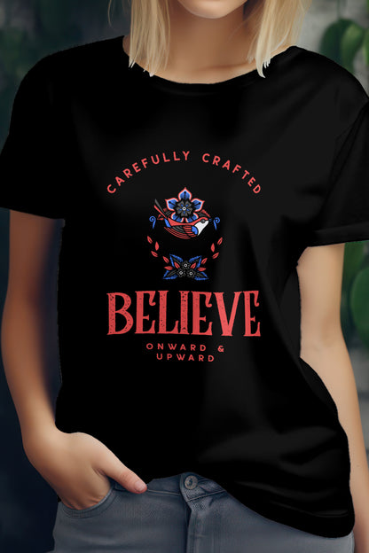 Unisex Believe Retro Graphic Printed Round Neck Cotton T Shirt