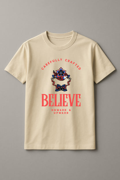 Unisex Believe Retro Graphic Printed Round Neck Cotton T Shirt