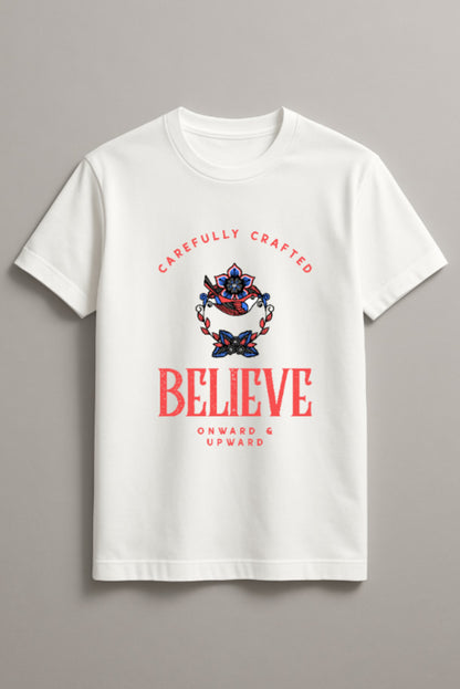 Unisex Believe Retro Graphic Printed Round Neck Cotton T Shirt