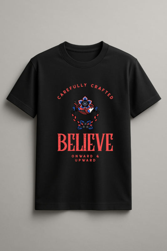 Unisex Believe Retro Graphic Printed Round Neck Cotton T Shirt