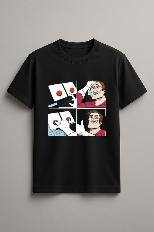 Unisex Button Think Guy Graphic Printed Round Neck Cotton T Shirt