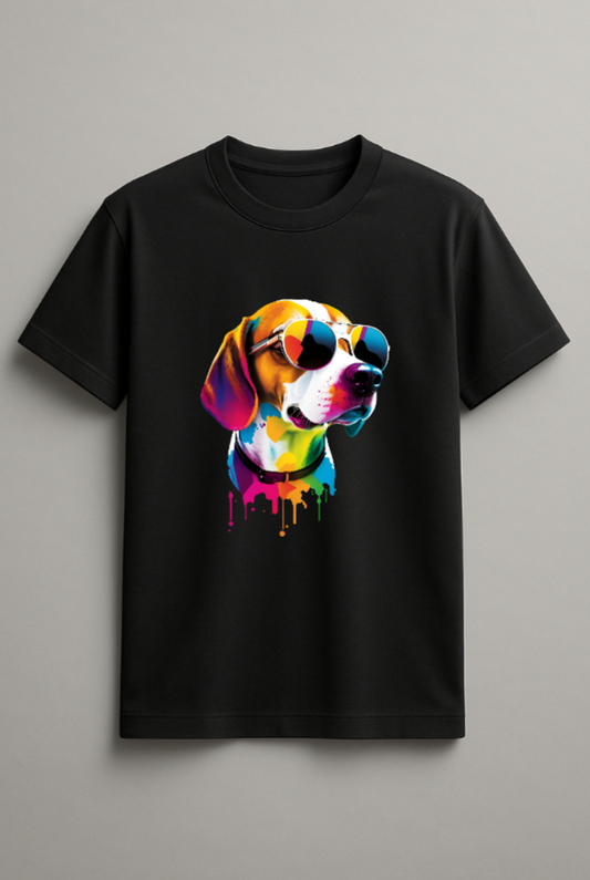 Unisex Colorful Dog Printed Graphic Printed Round Neck Cotton T Shirt