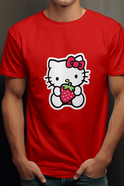 Women's Hello Kitty Strawberry Graphic Tee Round Neck Cotton
