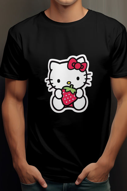 Women's Hello Kitty Strawberry Graphic Tee Round Neck Cotton