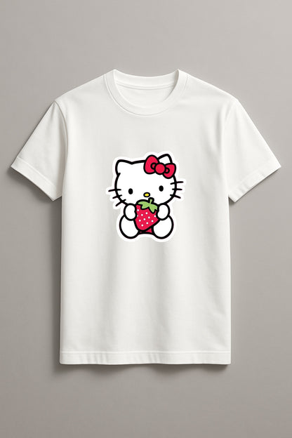 Women's Hello Kitty Strawberry Graphic Tee Round Neck Cotton