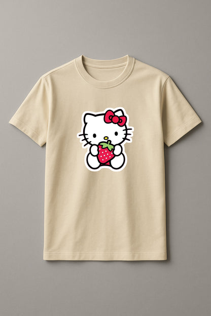 Women's Hello Kitty Strawberry Graphic Tee Round Neck Cotton