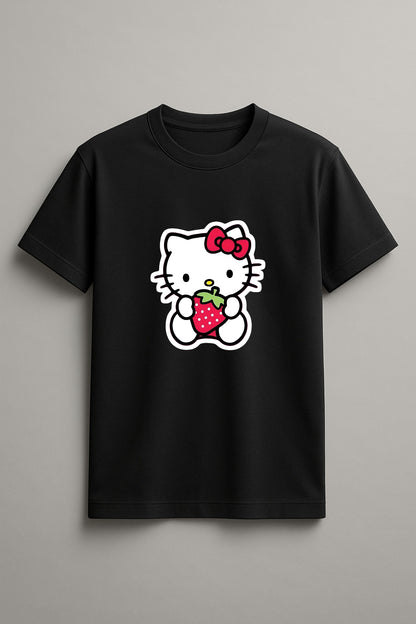 Women's Hello Kitty Strawberry Graphic Tee Round Neck Cotton