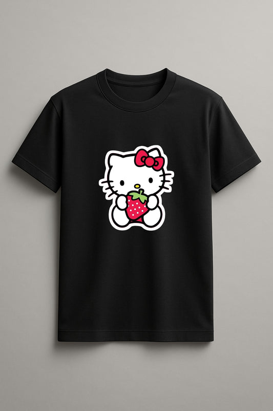 Women's Hello Kitty Strawberry Graphic Tee Round Neck Cotton