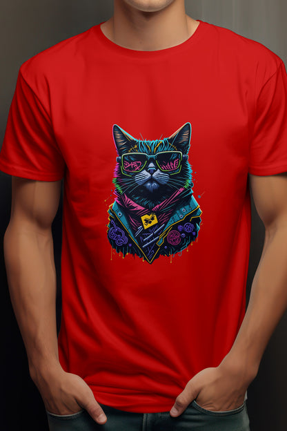 Unisex Graffiti Cat Graphic Printed Round Neck Cotton T Shirt