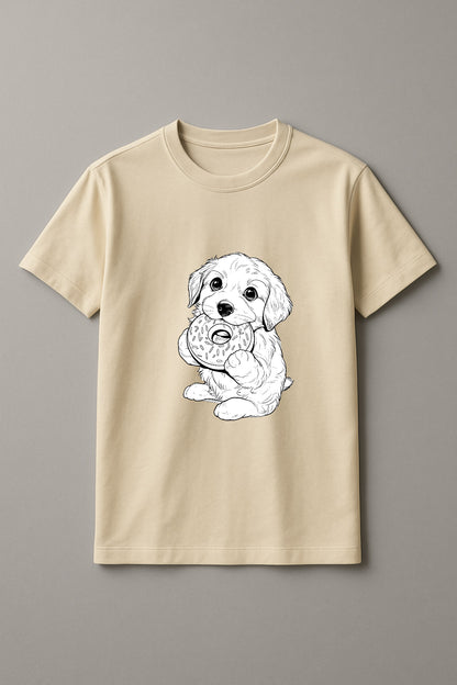 Unisex Cute Puppy Graphic Printed Cotton T-Shirt
