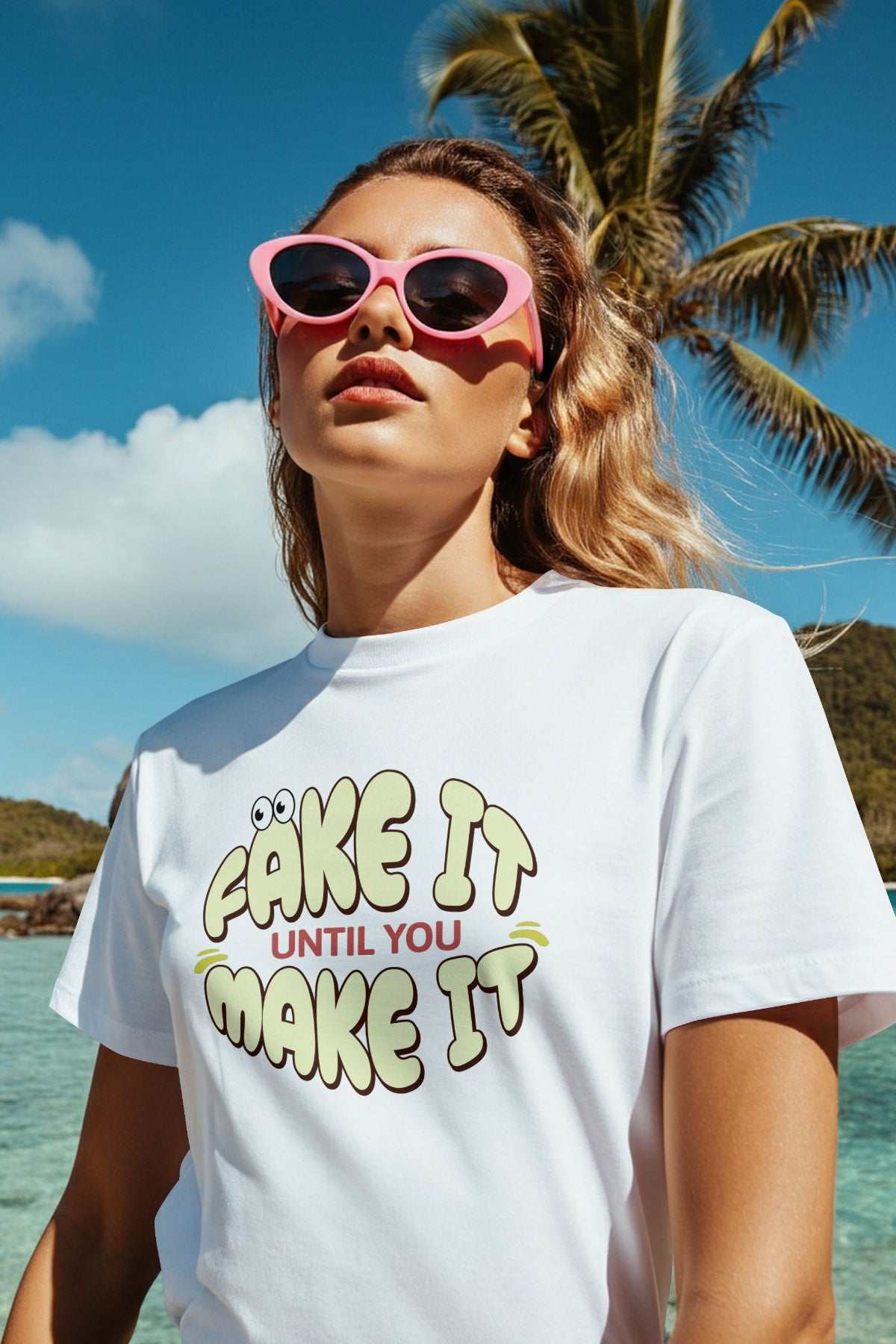 Fake It Till You Make It Graphic Tee Round Neck Cotton