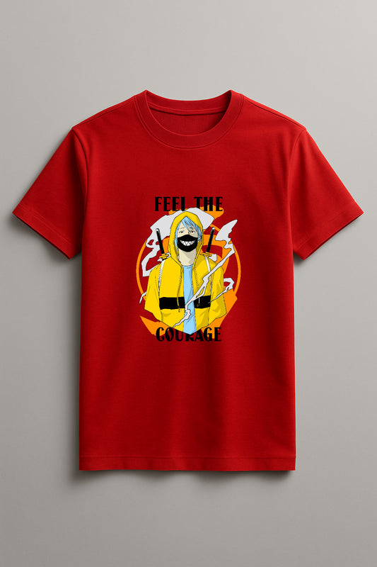 Unisex Feel the Courage Graphic Printed Round Neck Cotton T Shirt