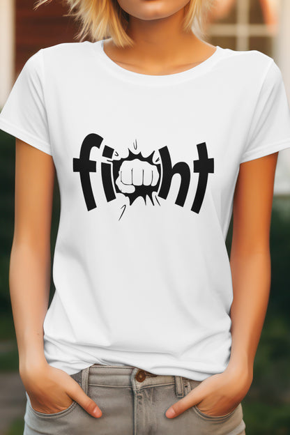 Unisex Fight Text Graphic Printed Round Neck Cotton T Shirt