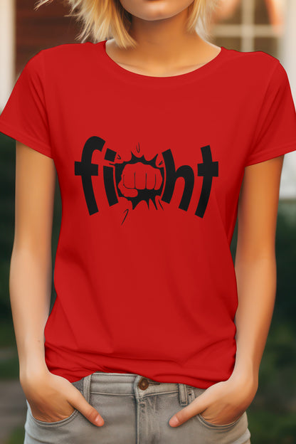 Unisex Fight Text Graphic Printed Round Neck Cotton T Shirt