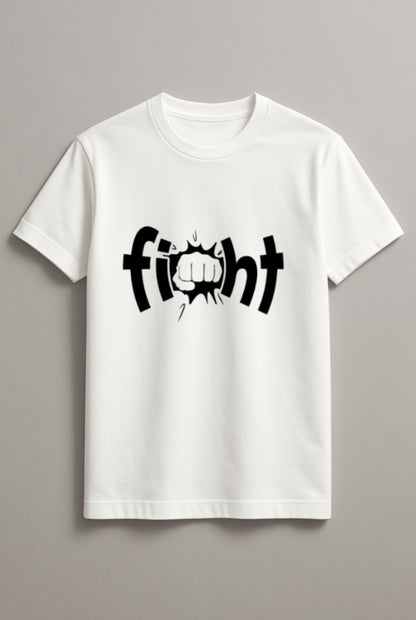 Unisex Fight Text Graphic Printed Round Neck Cotton T Shirt