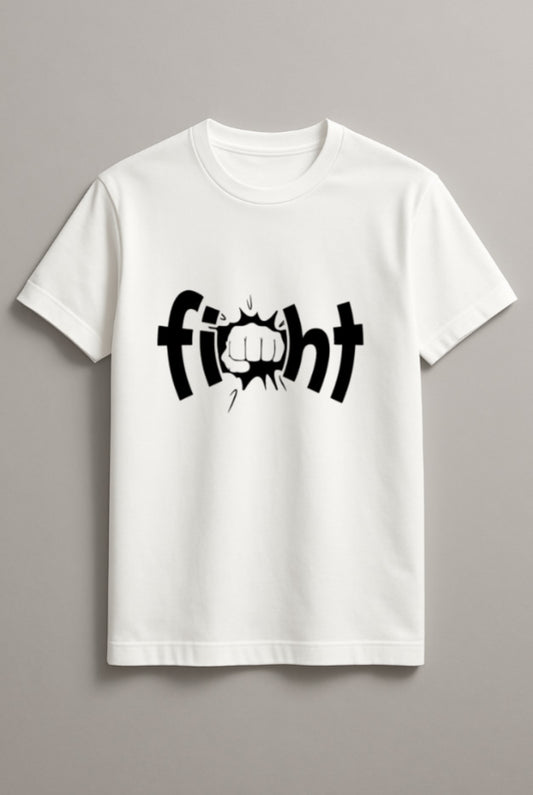 Unisex Fight Text Graphic Printed Round Neck Cotton T Shirt