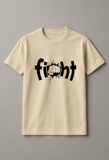 Unisex Fight Text Graphic Printed Round Neck Cotton T Shirt