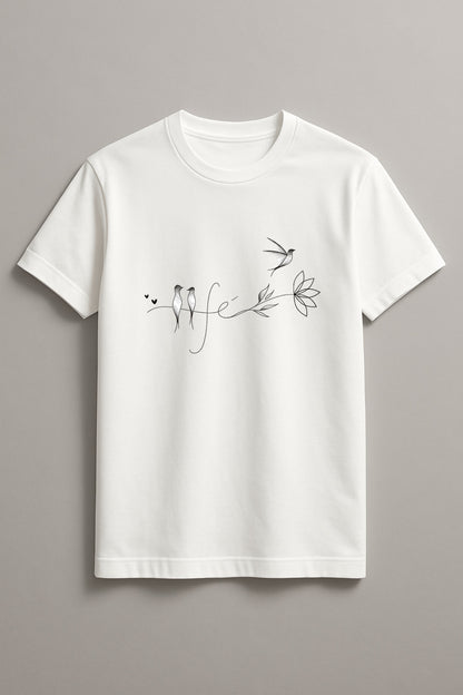Women's Bird Life Graphic Tee Cotton Round Neck